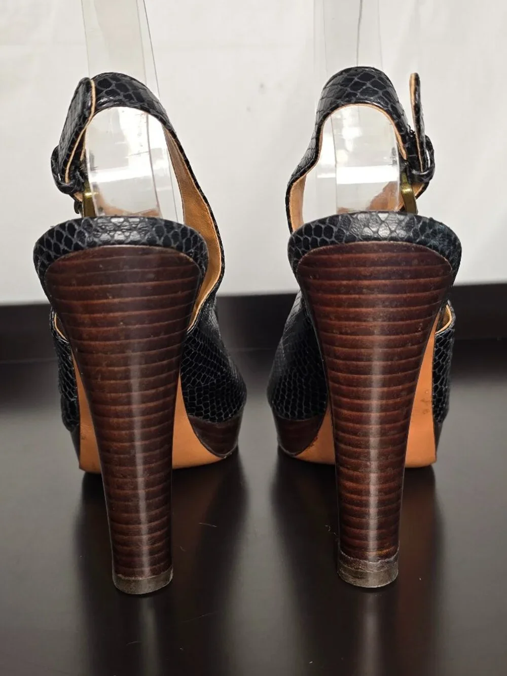 Coach Brina Black Snake-Embossed Peep-Toe Platform Slingbacks Sz. 8.5